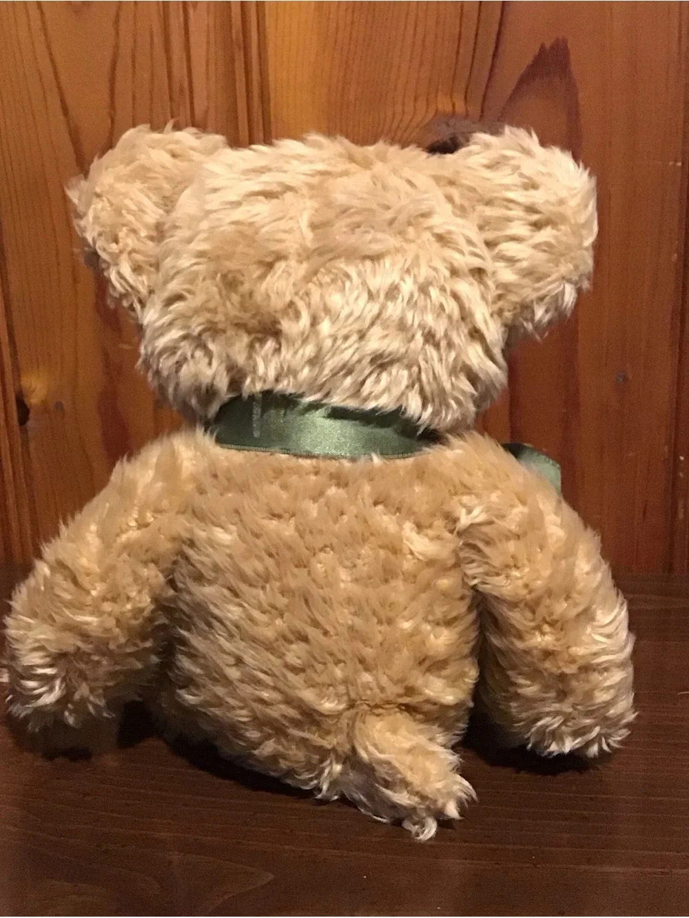 Harrods Cream-Tan Teddy Bear with Green Satin Bow